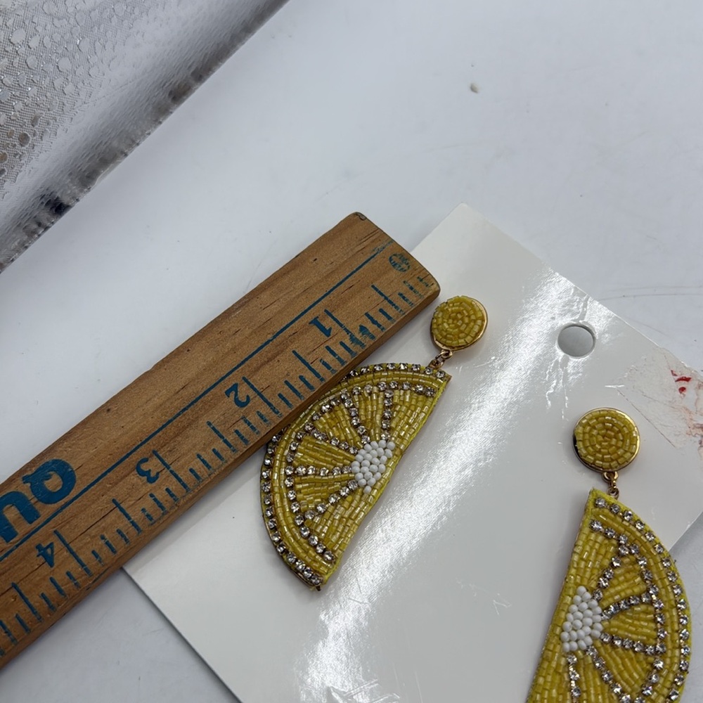 NWT H&M Yellow Beaded Lemon Earrings Jewelry Summer Fruit Cute Festive - Picture 4 of 5
